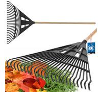 KOTARBAU® Rastrello da giardino in plastica - 61 cm - Rastrello da giardino con manico in legno - 100 cm - Rastrello per foglie autunnali e taglio siepi - Scopa a per fieno - Scopa per foglie