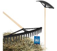 KOTARBAU® Rastrello da Giardino - Plastica - 61 cm - Rastrello per Foglie - con Manico in Legno - 150 cm - Leggero - Ergonomico - Nero e Legno Naturale