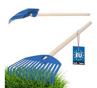 KOTARBAU Rastrello per foglie per bambini, 20 cm, con manico in legno, 70 cm, per bambini, in plastica, con manico in legno, colore: blu