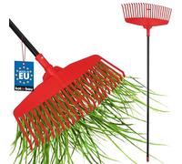 KOTARBAU® Rastrello Per Foglie - Plastica - 48 cm - Rastrello Giardino - Extra-Click - con Manico in Alluminio - 150 cm - Rastrelli Per Erba - Rosso e Nero