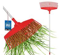 KOTARBAU® Rastrello Per Foglie - Plastica - 48 cm - Rastrello Giardino - Extra-Click - con Manico in Alluminio - 130 cm - Rastrelli Per Erba - Rosso e Argento