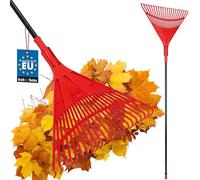 KOTARBAU® Rastrello Per Foglie - Plastica - 50 cm - Rastrello Giardino - Extra-Click - con Manico in Alluminio - 150 cm - Rastrelli Per Erba - Rosso e Nero