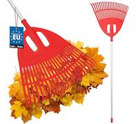 KOTARBAU® Rastrello Per Foglie - Plastica - 50 cm - Rastrello Giardino - Extra-Click - con Manico in Alluminio - 130 cm - Rastrelli Per Erba - Rosso e Argento
