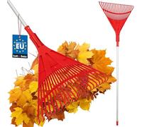 KOTARBAU® Rastrello Per Foglie - Plastica - 50 cm - Rastrello Giardino - Extra-Click - con Manico in Alluminio - 130 cm - Rastrelli Per Erba - Rosso e Argento
