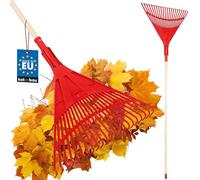 KOTARBAU® Rastrello Per Foglie - Plastica - 50 cm - Rastrello Giardino - Extra-Click - con Manico in Legno - 150 cm - Rastrelli Per Erba - Rosso e Legno Naturale