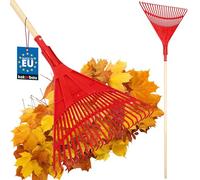 KOTARBAU® Rastrello Per Foglie - Plastica - 50 cm - Rastrello Giardino - Extra-Click - con Manico in Legno - 150 cm - Rastrelli Per Erba - Rosso e Legno Verniciato