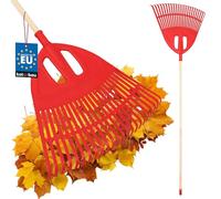 KOTARBAU® Rastrello Per Foglie - Plastica - 50 cm - Rastrello Giardino - Extra-Click - con Manico in Legno - 150 cm - Rastrelli Per Erba - Rosso e Legno Naturale