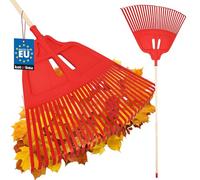 KOTARBAU® Rastrello Per Foglie - Plastica - 68 cm - Rastrello Giardino - Extra-Click - con Manico in Legno - 150 cm - Rastrelli Per Erba - Rosso e Legno Naturale