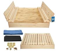 KOTARBAU® Sabbiera con copertura 140 x 140 cm, colore naturale, grande sabbiera in legno con panca e coperchio, giocattolo da giardino per bambini, impregnato con panche