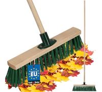 KOTARBAU® Scopa da Esterno - 40 cm - Spazzolone Per Pavimenti Esterni - Spazzolone Industriale - Scopa Giardino - in Legno di Faggio - Poliestere - Verde - con Manico in Legno