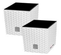 KOTARBAU® - Set da 2 vasi da fiori da 4 L, altezza: 17 cm, bianco, vaso per piante in plastica con vaso interno, set di vasi da fiori stile rattan, vaso per piante da interno ed esterno