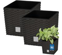 KOTARBAU® - Set da 2 vasi da fiori da 4 L, altezza: 17 cm, Umbra, vaso per piante in plastica con sottovaso, set di vasi da fiori stile rattan, vaso per piante da interno ed esterno