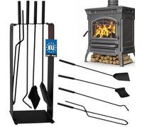 KOTARBAU® Set da camino in acciaio nero con supporto, 5 pezzi.