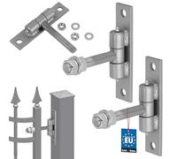 KOTARBAU® - Set di 2 cerniere per cancelli con piastra di montaggio e ugelli per grasso, regolabili, diametro 16 mm, per porte, cancelli, costruzione robusta