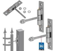 KOTARBAU® - Set di 2 cerniere per porta con piastra di montaggio e boccole lubrificabili, regolabili per porte e cancelli, costruzione robusta ⌀ 10 mm