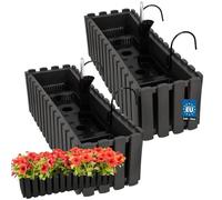 KOTARBAU Set di 2 fioriere da balcone, autoirrigante, 58 x 18 x 16 cm, colore grigio, plastica, per ringhiere del balcone, sistema di irrigazione, supporto per fioriere, vaso grande per esterni
