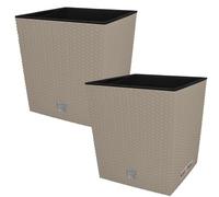 KOTARBAU® Set di 2 vasi da fiori 15,8 L Altezza: 27 cm Mocca. Vaso per piante in plastica con sottovaso. Set di vasi da fiori come in rattan. Adatto per interni ed esterni