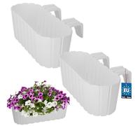 KOTARBAU® Set di 2 vasi da fiori, 40 x 15 x 15 cm, colore bianco, in PVC, per balconi con supporto, per esterni, ringhiere per balconi e balconi