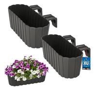 KOTARBAU® Set di 2 vasi da fiori, 40 x 15 x 15 cm, colore grigio, in PVC, per balconi con supporto, per balconi e balconi