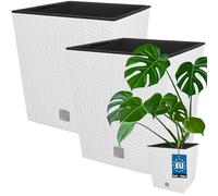 KOTARBAU® Set di 2 vasi da fiori 64 L Altezza: 40 cm Bianco Vaso per piante in plastica con vaso interno Vaso da fiori adatto per interni ed esterni come rattan