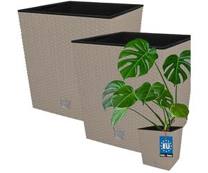 KOTARBAU® Set di 2 vasi da fiori 64 L Altezza: 40 cm Mocca. Vaso per piante in plastica con vaso interno. Set di vasi da fiori come in rattan, per interni ed esterni