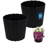 KOTARBAU® Set di 2 vasi da fiori, diametro 24 cm, altezza: 22 cm, colore antracite, plastica, per piante da interni, vasi da fiori, grandi, esterni, vaso da balcone, decorativo