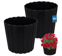 KOTARBAU Set di 2 vasi da fiori, diametro 29 cm, altezza: 27 cm, antracite, plastica, per piante, per piante, per piante, per esterni, per balconi, decorativi