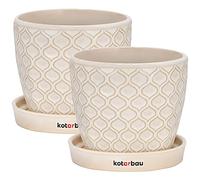 KOTARBAU® Set di 2 vasi da fiori in ceramica, diametro 12 cm, per piante, crema vintage, con scolapiatti, motivo scaglie di pesce