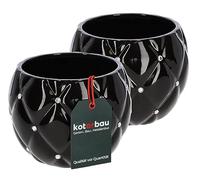 KOTARBAU® Set di 2 vasi da fiori in ceramica, diametro 15 cm, con zirconi, rotondi, colore nero, per piante da interno, vaso da giardino