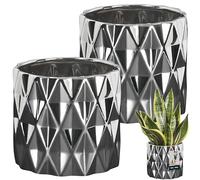 KOTARBAU® Set di 2 vasi da fiori in ceramica smaltata, colore argento