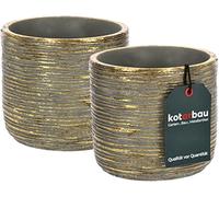 KOTARBAU® Set di 2 vasi decorativi in ceramica rotonda etnica oro rustico, diametro 12 cm