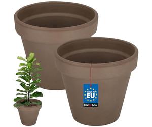 Kotarbau® Set di 2 vasi in terracotta con bordo 19 cm, per interni ed esterni, vaso per piante, per balcone o giardino, ceramica non smaltata, rustica, beige
