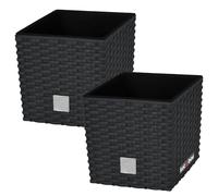 KOTARBAU® Set di 2 Vasi per Fiori 4 L Altezza: 17 cm Vaso per Piante in Plastica Antracite con Vaso Interno Vaso per Fiori Tipo Rattan per Interni ed Esterni