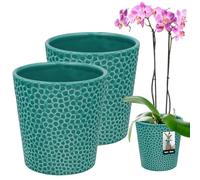KOTARBAU® Set di 2 Vasi per Fiori in Ceramica Turchese Smaltata ⌀ 9,5 cm Altezza: 11 cm Vaso per Orchidea in Ceramica Vasi per Fiori in Ceramica Vaso per Piante in Ceramica Vaso per Fiori Moderno Vasi