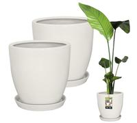 KOTARBAU Set di 2 vasi per piante con sottovaso, colore bianco, diametro: 31 cm, altezza: 30 cm, in ceramica smaltata, grande vaso per piante e cactus