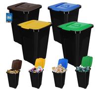 KOTARBAU Set di 4 contenitori per la spazzatura, giallo, blu, verde, marrone, 50 l, con coperchio per casa, ripostiglio, officina