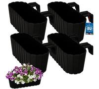 KOTARBAU® Set di 4 vasi da fiori, 40 x 15 x 15 cm, colore antracite, in PVC, per balconi con supporto, per balconi e balconi