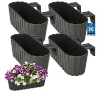 KOTARBAU® Set di 4 vasi da fiori, 40 x 15 x 15 cm, colore grigio, in PVC, per balconi con supporto, per balconi e balconi