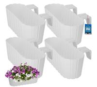 KOTARBAU® Set di 4 vasi da fiori, 40 x 15 x 15 cm, in PVC, colore bianco, per balconi con supporto, per balconi e balconi