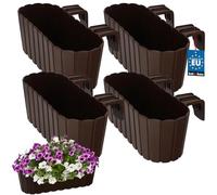 KOTARBAU® Set di 4 vasi da fiori, 40 x 15 x 15 cm, marrone, in PVC, per balcone, con supporto, per esterni, ringhiera rialzata, balcone, vaso per fiori da balcone