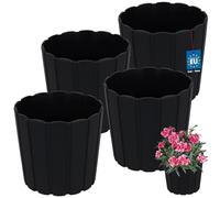 KOTARBAU Set di 4 vasi da fiori, diametro 15 cm, altezza: 13 cm, colore antracite, plastica, per piante da interni, vasi da fiori, grandi, esterni, vaso da balcone, decorativo