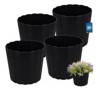 KOTARBAU Set di 4 vasi da fiori, diametro 20 cm, altezza: 18 cm, colore antracite, plastica, per piante da interni, vasi da fiori, grandi, per esterni, vaso da balcone, decorativo