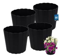 KOTARBAU Set di 4 vasi da fiori, diametro 24 cm, altezza: 22 cm, colore antracite, plastica, per piante da interni, vasi da fiori, grandi, esterni, vaso da balcone, decorativo