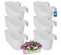 KOTARBAU Set di 6 vasi da fiori, 40 x 15 x 15 cm, colore bianco, in PVC, per balconi con supporto, per balconi e balconi
