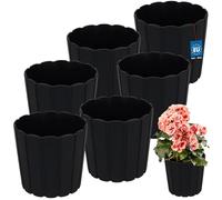 KOTARBAU Set di 6 vasi da fiori, diametro 17 cm, altezza: 15 cm, colore antracite, plastica, per piante da interni, vasi da fiori, grandi, esterni, vaso da balcone, decorativo
