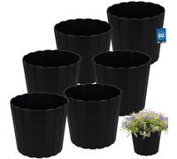 KOTARBAU Set di 6 vasi da fiori, diametro 20 cm, altezza: 18 cm, colore antracite, plastica, per piante da interni, vasi da fiori, grandi, esterni, vaso da balcone, decorativo