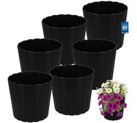 KOTARBAU Set di 6 vasi da fiori, diametro 24 cm, altezza: 22 cm, colore antracite, plastica, per piante da interni, vasi da fiori, grandi, esterni, vaso da balcone, decorativo
