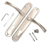 KOTARBAU® Set di maniglie per porta con foro a cilindro, 72 mm, maniglie per porta a piastra lunga, maniglie per porte interne ed esterne, maniglie in nichel satinato, kit di montaggio