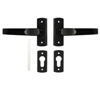 KOTARBAU® Set di maniglie per porta con rosette per cilindro, pompa, maniglie per porta con piastra corta, maniglie in alluminio ZnAl - nero, 2 maniglie, design classico, maniglie