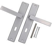 KOTARBAU® - Set di maniglie per porte BB, 72 mm, piastra lunga, argento con quadrato e viti di montaggio